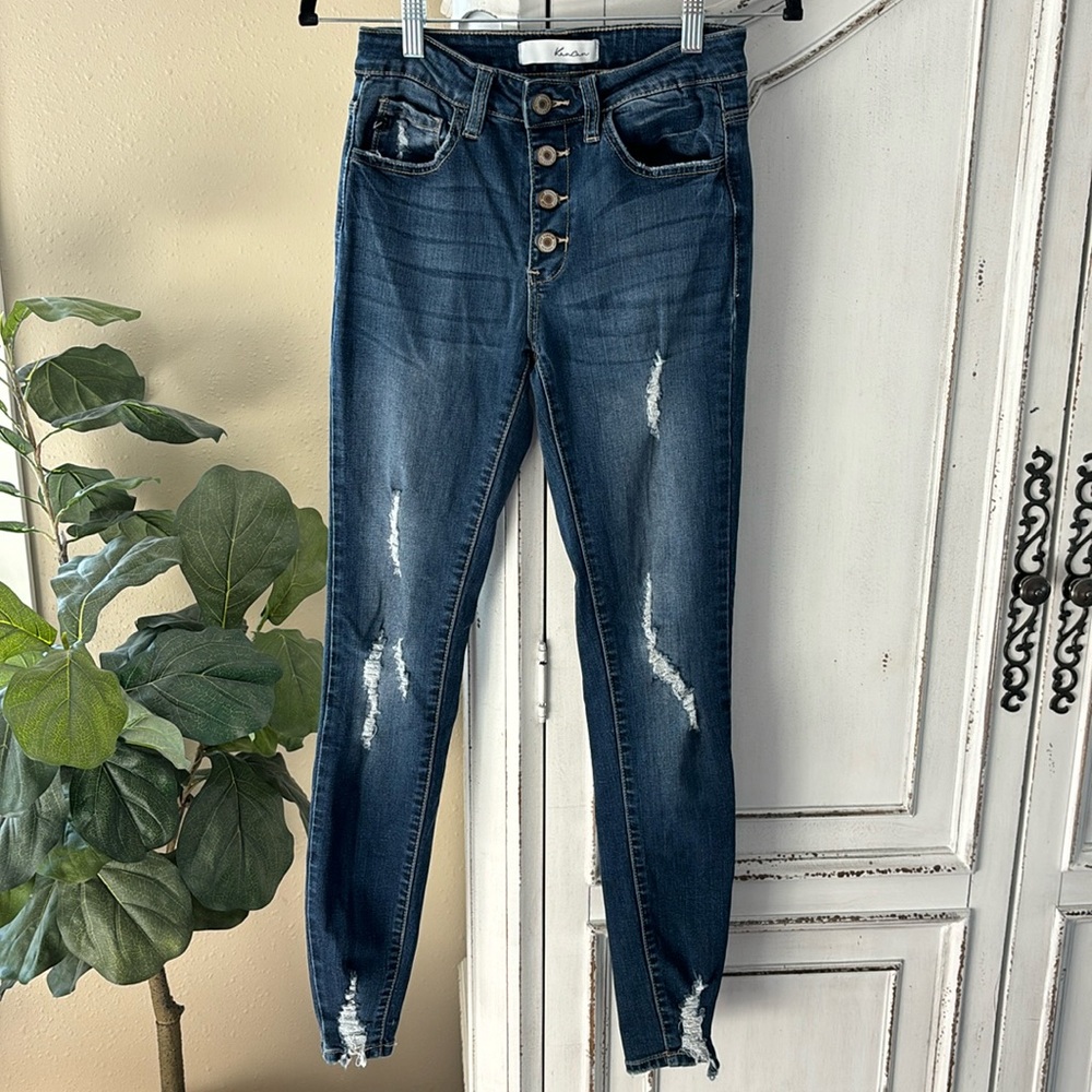 KANCAN Button Fly Skinny Jeans KC6192D Distressed Stretch Size 3/25